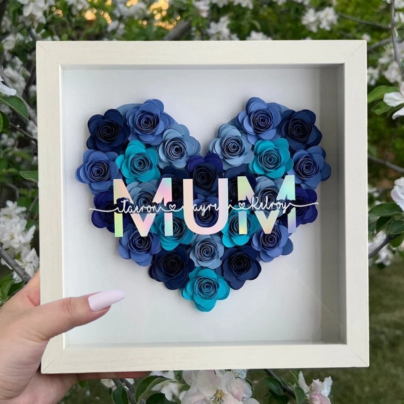 Mum Heart Shaped Monogram Flower Shadow Box Gift For Mothers