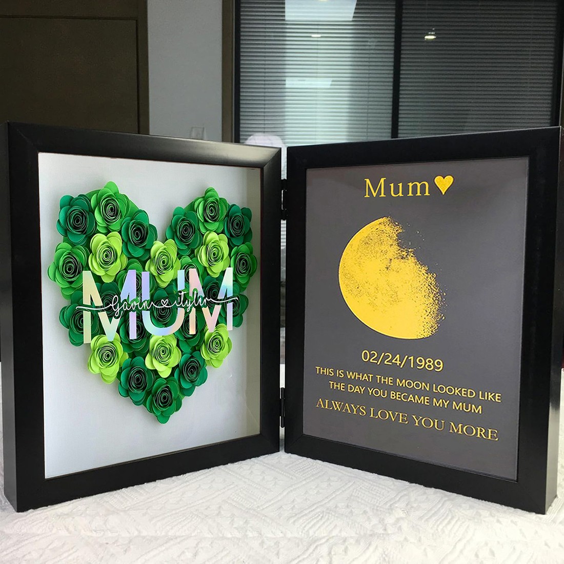 Personalized Moon Phase Flower Shadow Box Frame Mothers Day Gift for Mum