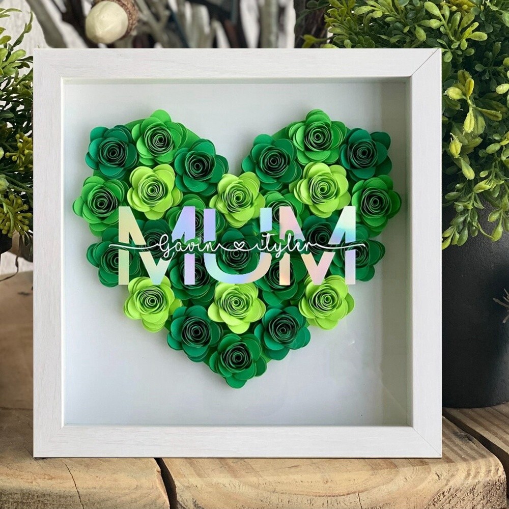 Mum Heart Shaped Monogram Flower Shadow Box Gift For Mothers